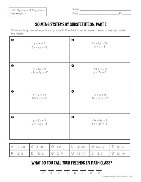 3) x - y 2 and x y -6 4) x y -2 and 7x - 4y 8. . Solving systems by substitution part 1 homework 3 answer key